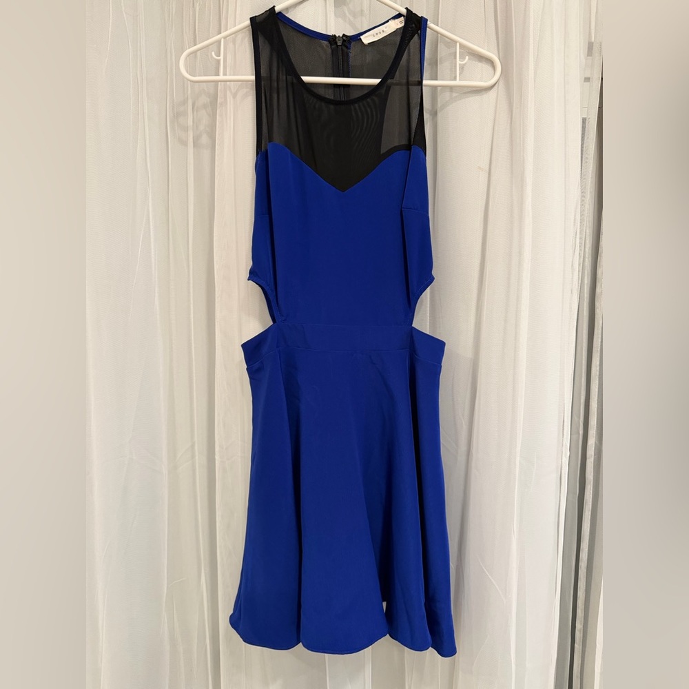 Electric Blue Dress with Sheer Black Detail